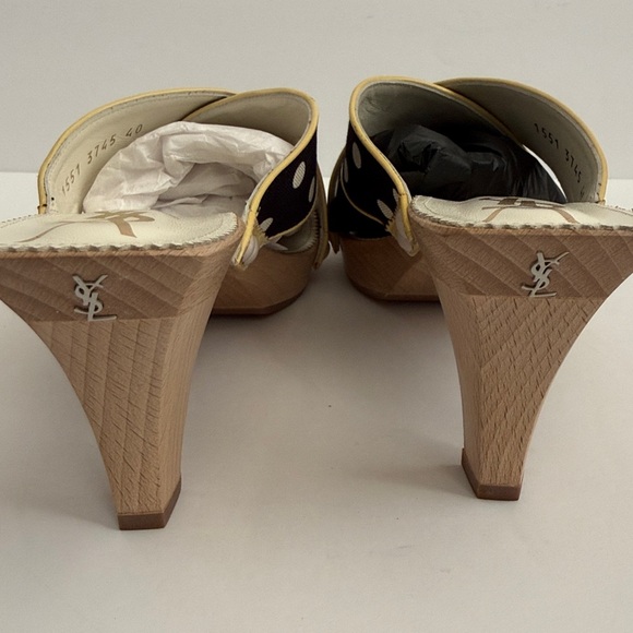 YSL Black & Ivory Lolita Dot Heeled Slides - Picture 4 of 12